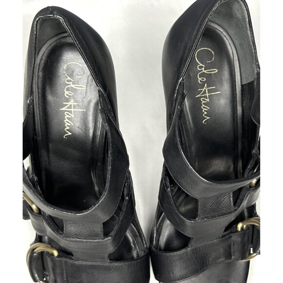 Vintage Cole Haan High Heels Shoes Women 8.5 Black Leather Buckle Strap Open Toe - Picture 13 of 16